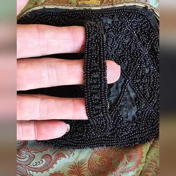 Micro beaded Black Antique Purse Wristlet or Belt Loop -  Handmade 1920s - - Picture 4 of 10